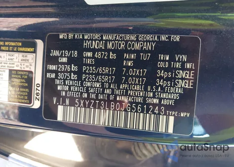 2018 Hyundai Santa Fe Sport 2.4L z USA, uszkodzony, nr VIN 5XYZT3LB0JG561243